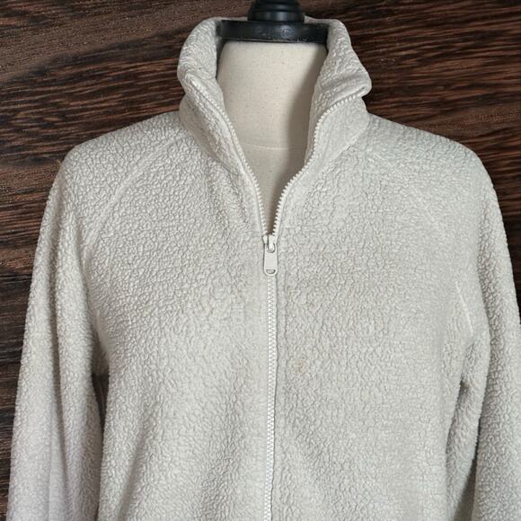 Athleta Tugga Sherpa Fleece Zip-Up Jacket Size M Tall Winter White Zip Pockets - Picture 3 of 12